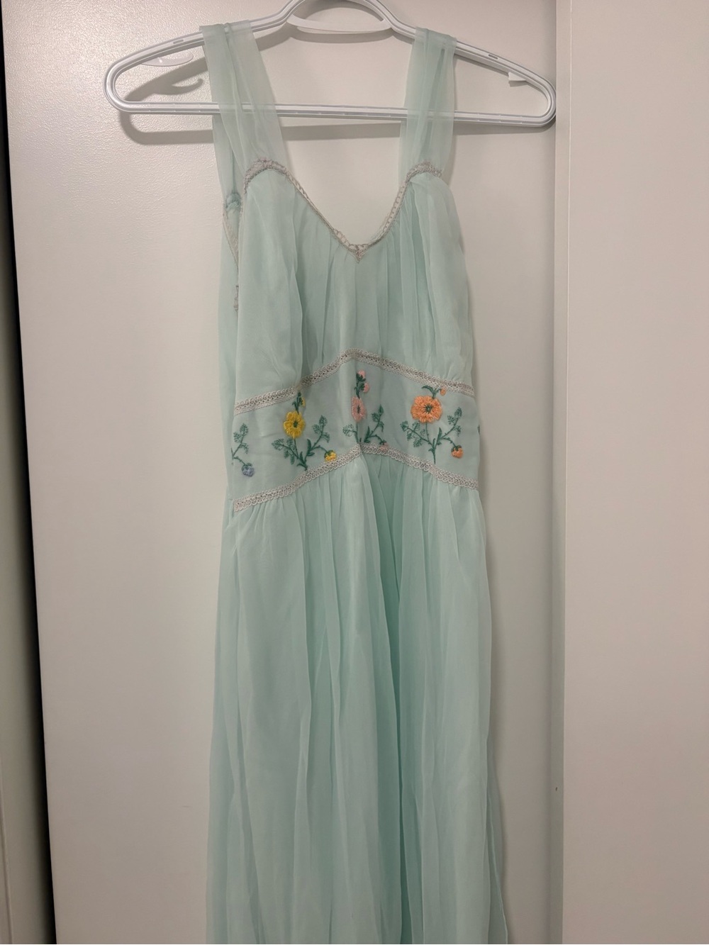 Womens Mint Green Floral Embroidered Chiffon Dress